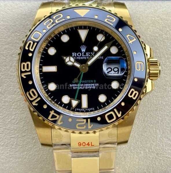 KF Factory Rolex GMT-Master II 116718LN 40mm Full Gold Black Dial