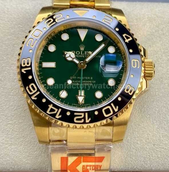 KF Factory Rolex GMT-Master II 116718LN 40mm Full Gold Green Dial