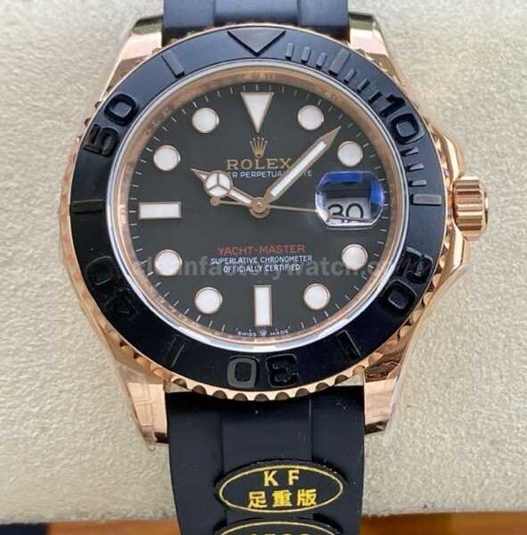 KF Factory Rolex Yacht-Master 126655 40mm Rose Gold Rubber Strap Black Dial