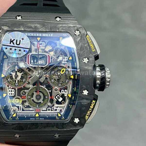 KU Factory Richard Mille RM11-03 44.5mm Carbon Fiber Black Rubber Strap Skeletonized Dial