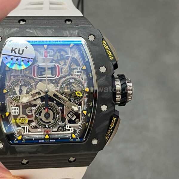 KU Factory Richard Mille RM11-03 44.5mm Carbon Fiber White Rubber Strap Skeletonized Dial