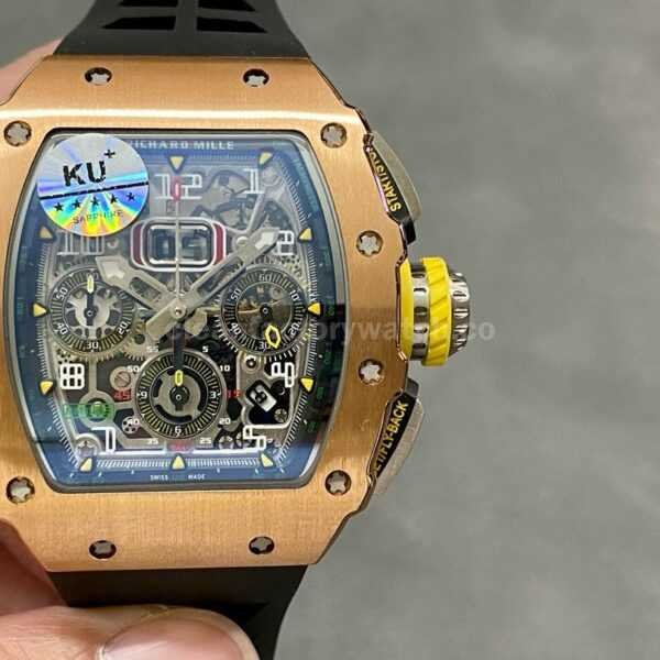 KU Factory Richard Mille RM11-03 44.5mm Rose Gold Black Rubber Strap Skeletonized Dial
