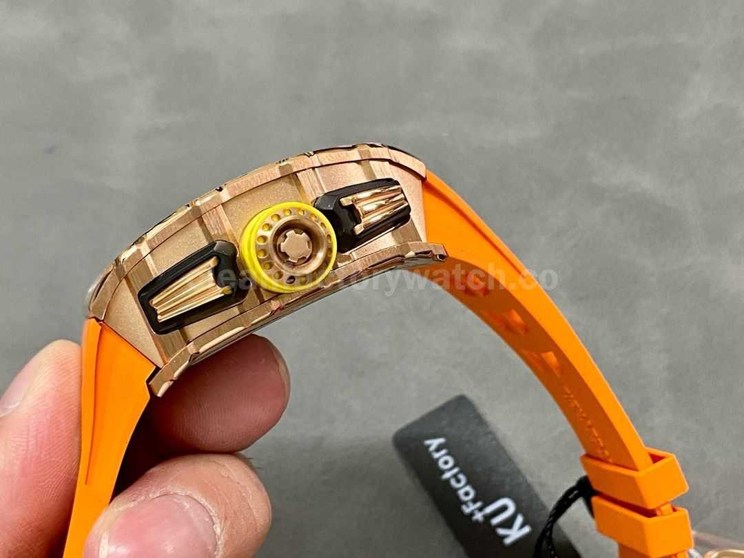 KU Factory Richard Mille RM11 03 44.5mm Rose Gold Orange Rubber Strap Skeletonized Dial (11)
