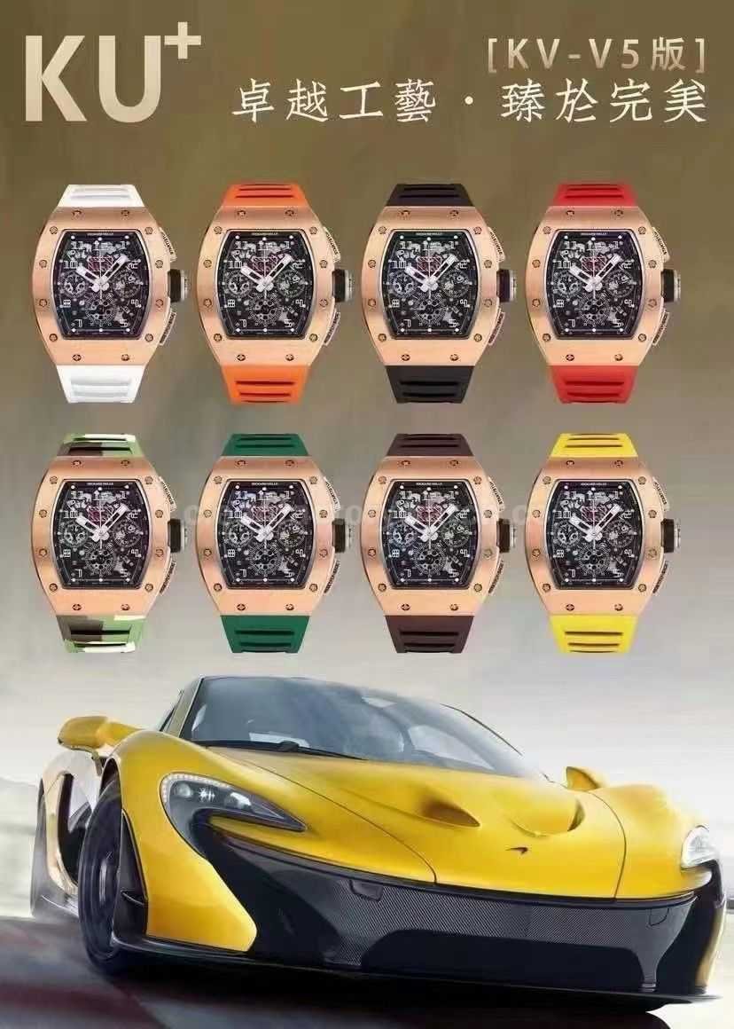 KU Factory Richard Mille RM11 03 44.5mm Rose Gold Orange Rubber Strap Skeletonized Dial (2)