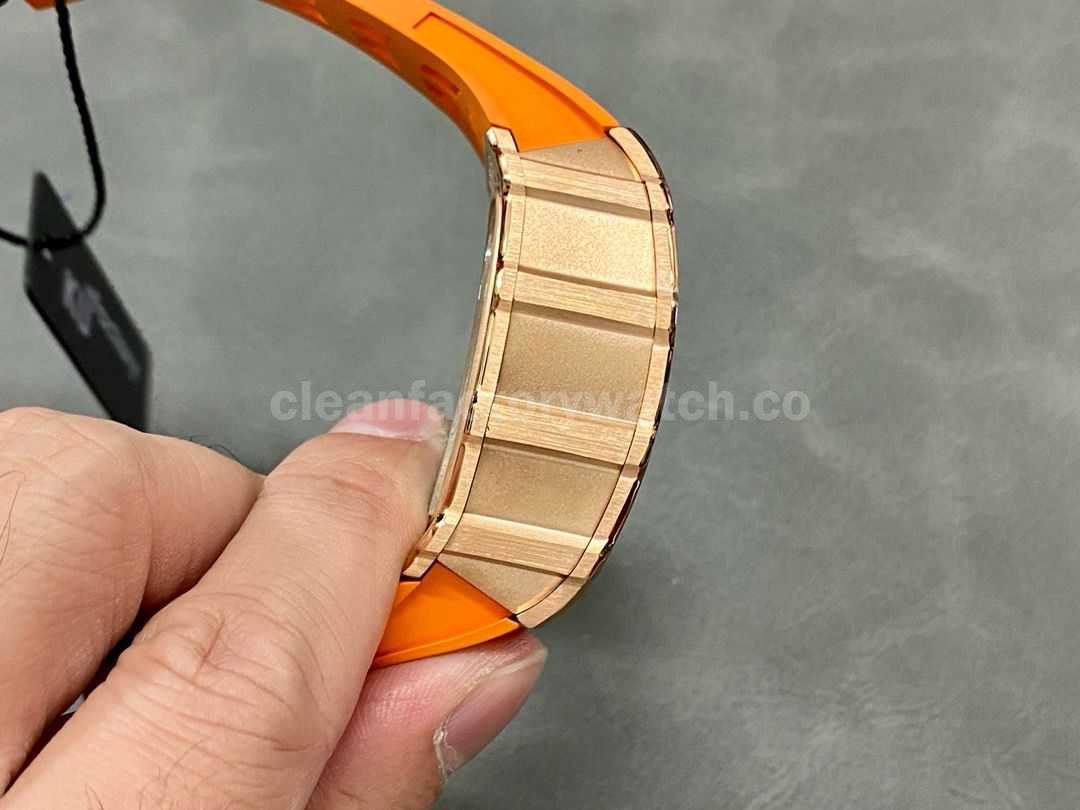 KU Factory Richard Mille RM11 03 44.5mm Rose Gold Orange Rubber Strap Skeletonized Dial (8)
