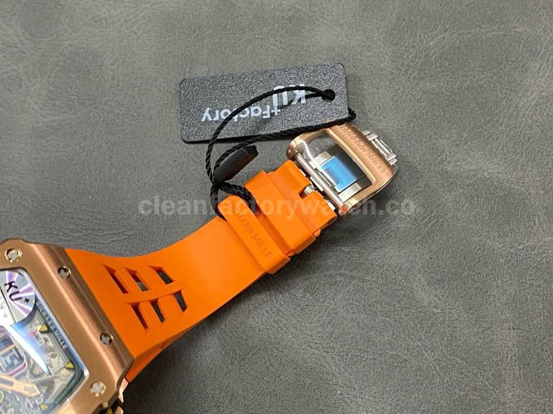 KU Factory Richard Mille RM11 03 44.5mm Rose Gold Orange Rubber Strap Skeletonized Dial (9)