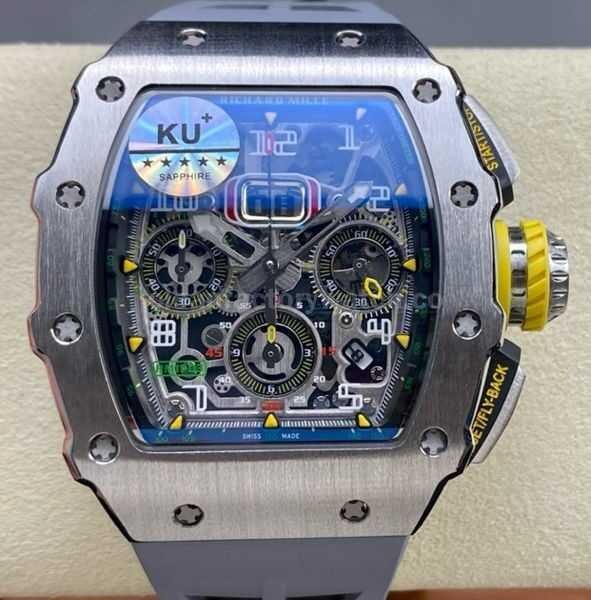 KV Factory Richard Mille RM011-03 44.5mm Titanium Grey Rubber Strap Arabic Numerals Skeletonized Dial