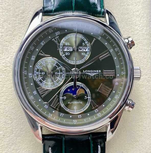 LGS Factory Longines Master Collection L2.773.4.61.2 Moonphase 40mm Steel Leather Strap Roman Numerals Green Dial