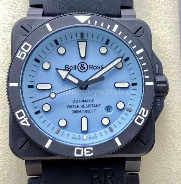 M+ Factory Bell & Ross BR03A-D-LM-CE/SRB 42mm Ceramic Rubber Strap Ice Blue Dial