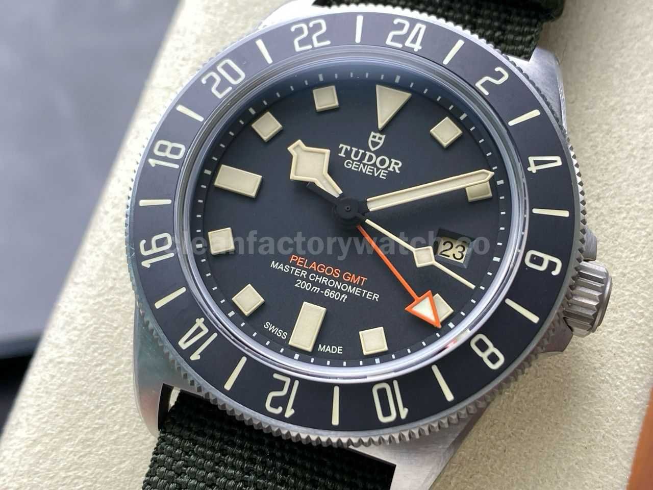 M+ Factory Tudor Pelagos FXD GMT M2542G247NU 0002 42mm Titanium Green Textile Strap Black Dial (9)