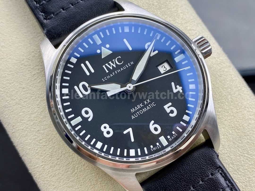 M+Factory IWC Pilot Mark IW328201 40mm Steel Leather Strap Arabic Numerals Black Dial (3)