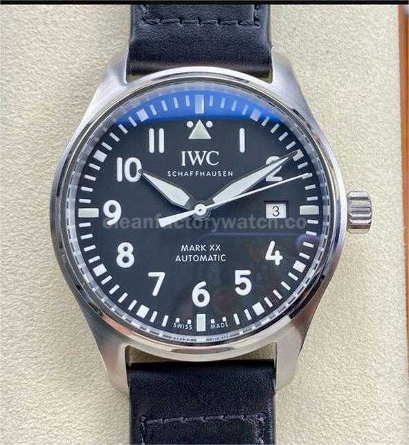 M+Factory IWC Pilot Mark IW328201 40mm Steel Leather Strap Arabic Numerals Black Dial (5)