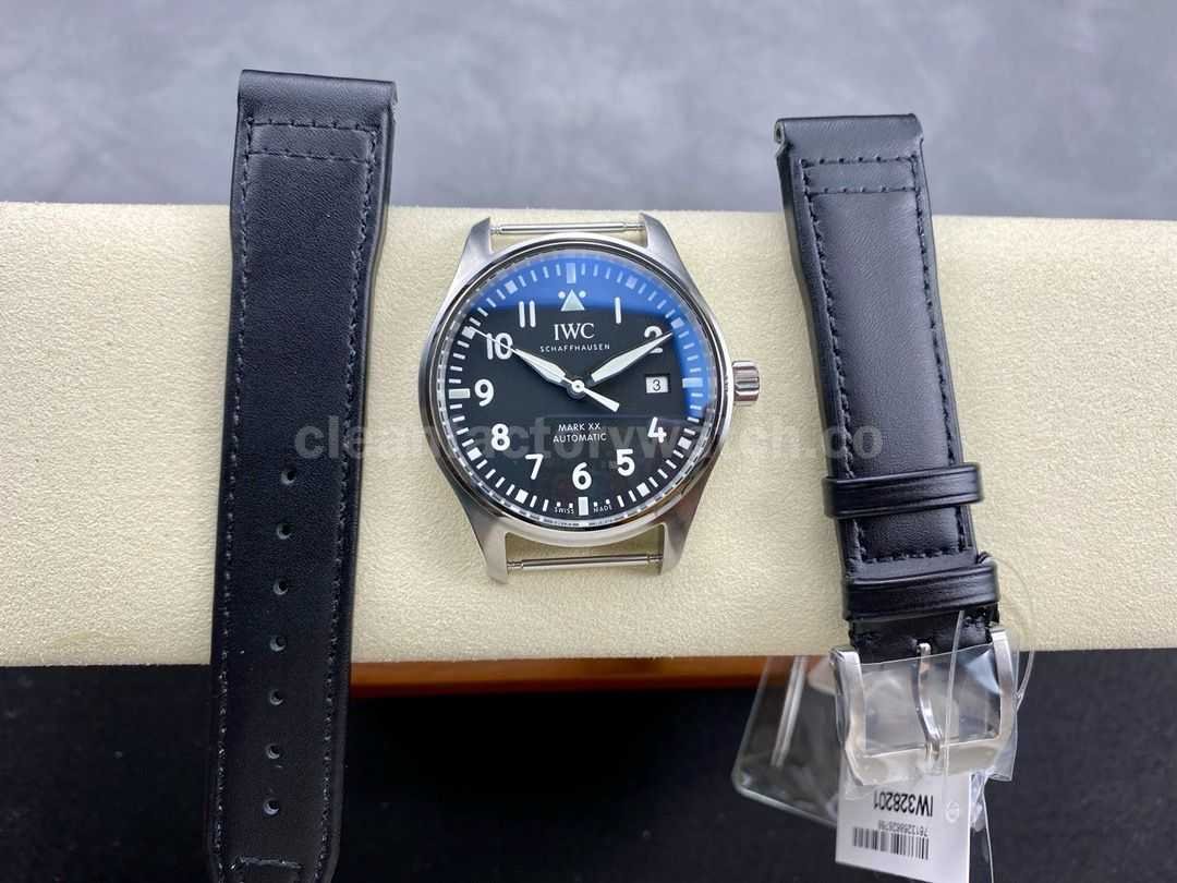 M+Factory IWC Pilot Mark IW328201 40mm Steel Leather Strap Arabic Numerals Black Dial (6)