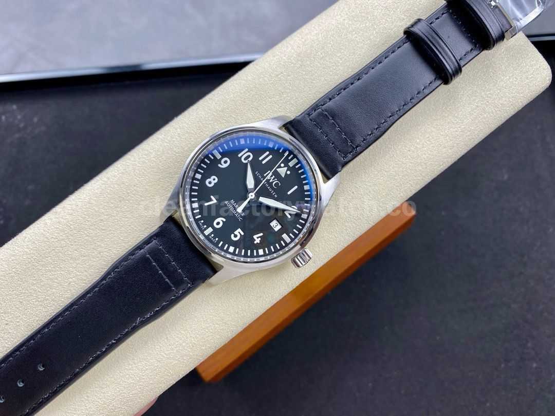 M+Factory IWC Pilot Mark IW328201 40mm Steel Leather Strap Arabic Numerals Black Dial (8)
