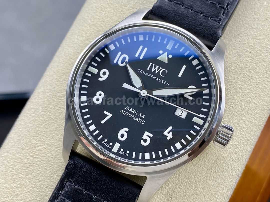 M+Factory IWC Pilot Mark IW328201 40mm Steel Leather Strap Arabic Numerals Black Dial (9)