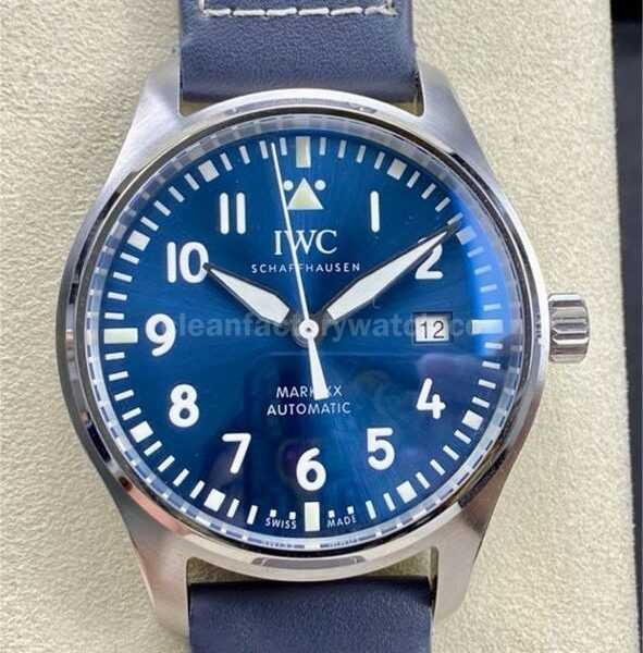 M+Factory IWC Pilot Mark IW328203 40mm Steel Blue Leather Strap Arabic Numerals Blue Dial