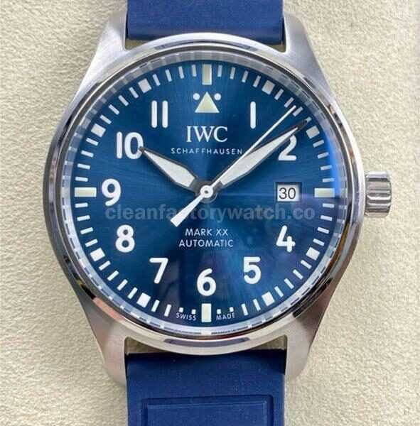 M+Factory IWC Pilot Mark IW328203 40mm Steel Rubber Strap Arabic Numerals Blue Dial