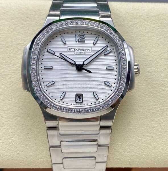 MS Factory Patek Philippe Nautilus 7118/1200A-010 35.2mm Diamond Bezel Full Steel White Dial
