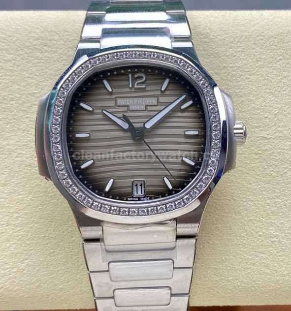 MS Factory Patek Philippe Nautilus 71181200A 011 35.2mm Diamond Bezel Full Steel Grey Dial (9)