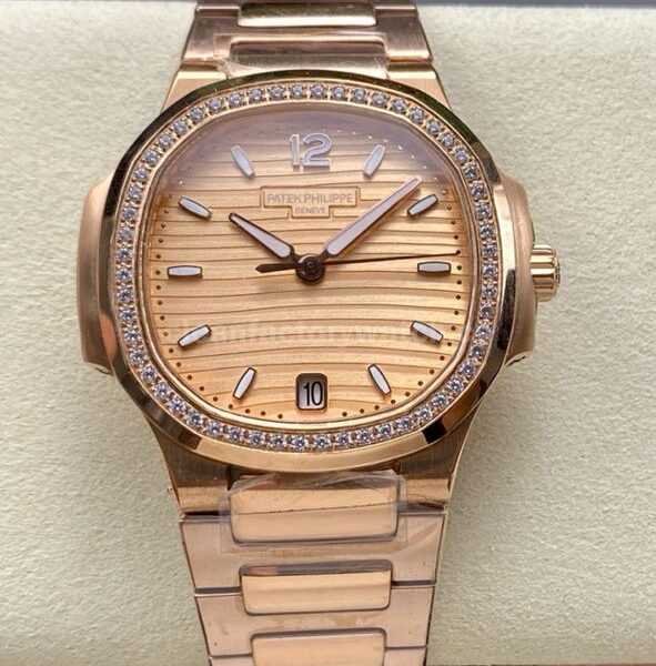 MS Factory Patek Philippe Nautilus 7118/1200R-010 35.2mm Diamond Bezel Full Rose Gold Champagne Dial