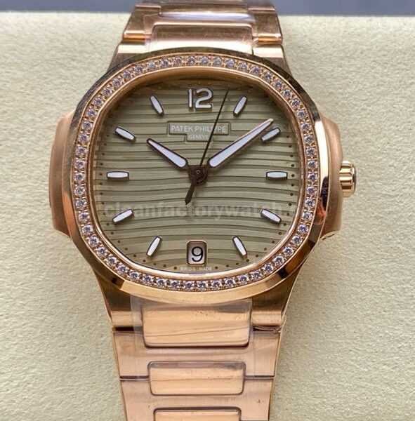 MS Factory Patek Philippe Nautilus 7118/1200R-010 35.2mm Diamond Bezel Full Rose Gold Gold Dial
