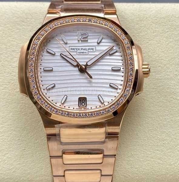 MS Factory Patek Philippe Nautilus 7118/1200R-011 35.2mm Diamond Bezel Full Rose Gold White Dial