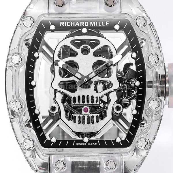 MS Factory Richard Mille RM052 Clear Sapphire Crystal Emulsion Rubber Strap Skeletonized Skull Black Dial
