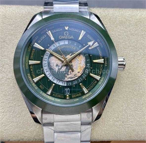 N1 Factory Omega Seamaster Aqua Terra World Time 220.30.43.22.10.001 43mm Full Steel Green Dial