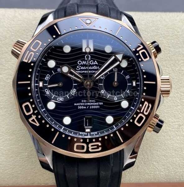 N1 Factory Omega Seamaster Diver 300M Co-Axial Chronometer Chronograph 210.22.44.51.01.001 44mm Rose Gold Steel Black Rubber Strap Black Dial