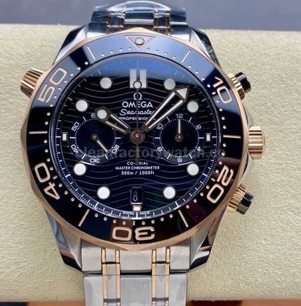 N1 Factory Omega Seamaster Diver 300M Co-Axial Chronometer Chronograph 210.22.44.51.01.001 44mm Full Steel Rose Gold Strap Black Dial