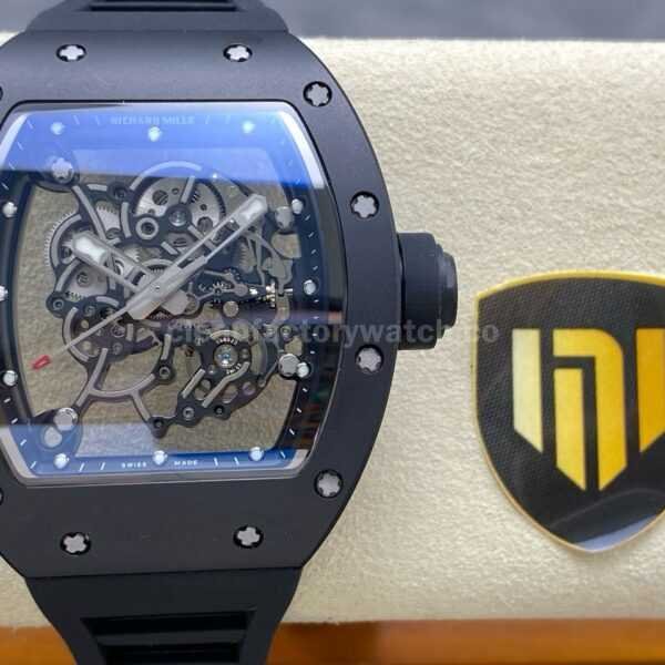 NEW Factory Richard Mille RM055 Bubba Watson 42.7mm Ceramic Black Rubber Strap Skeletonized Black Dial