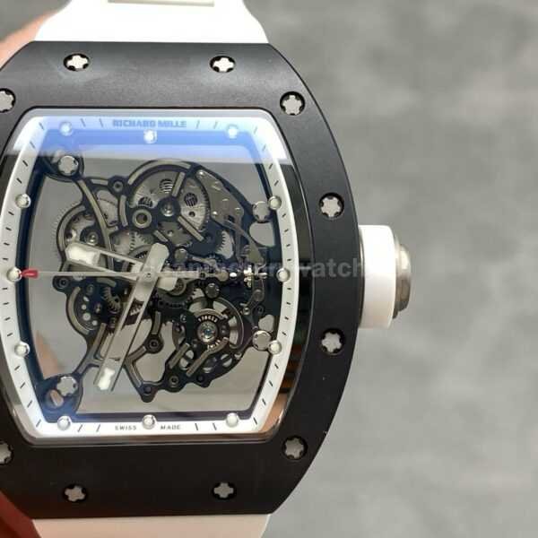 NEW Factory Richard Mille RM055 Bubba Watson 42.7mm Ceramic White Rubber Strap Skeletonized White Dial
