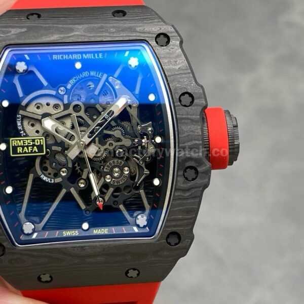 NEW Factory Richard Mille RM35-01 Rafael Nadal 43mm Carbon Fiber Rubber Strap Skeletonized Dial