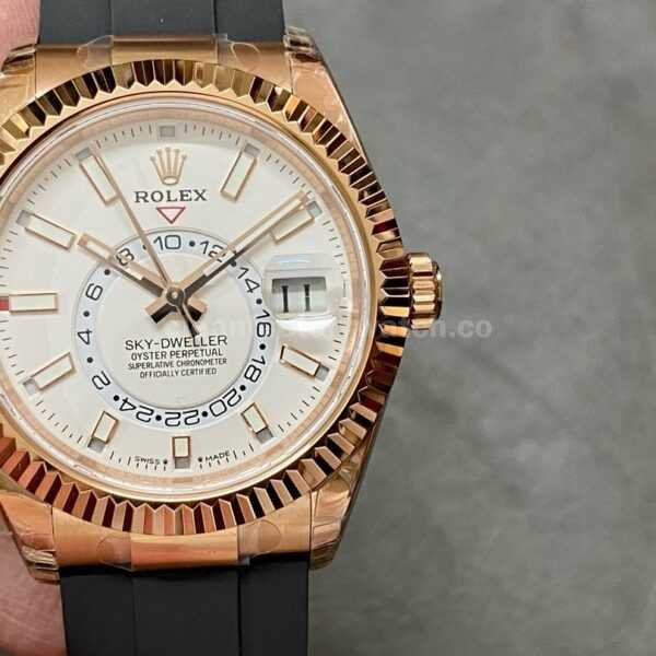 Noob Factory Rolex Sky-Dweller 336235-0003 42mm Rose Gold Rubber Strap White Dial