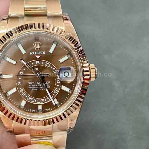 Noob Factory Rolex Sky-Dweller 336235 42mm Full Rose Gold Brown Dial
