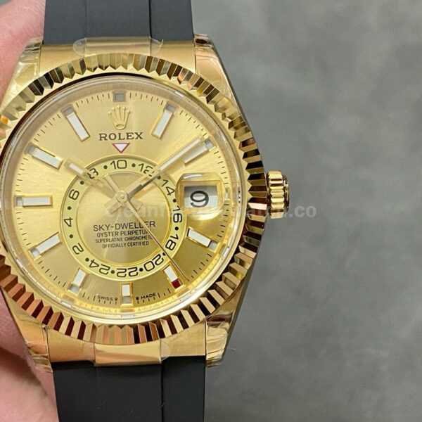 Noob Factory Rolex Sky-Dweller 336238-0001 42mm Yellow Gold Rubber Strap Yellow Gold Dial