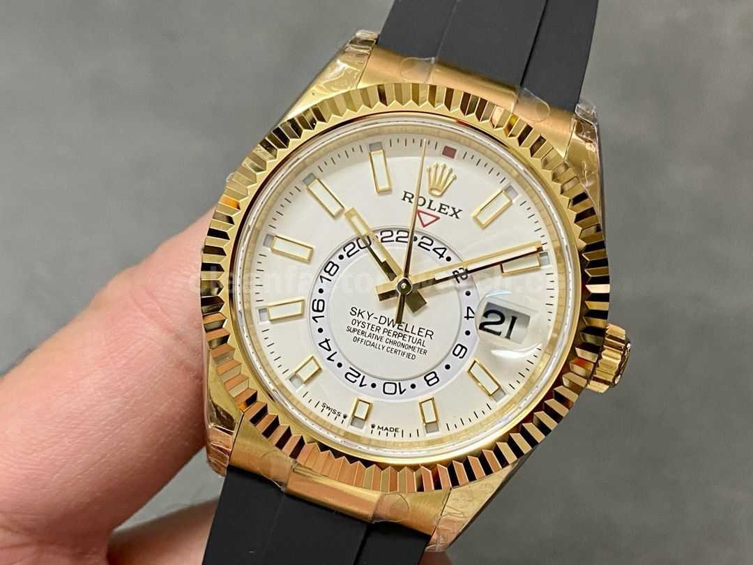 Noob Factory Rolex Sky Dweller 336238 0003 42mm Yellow Gold Rubber Strap White Dial (2)