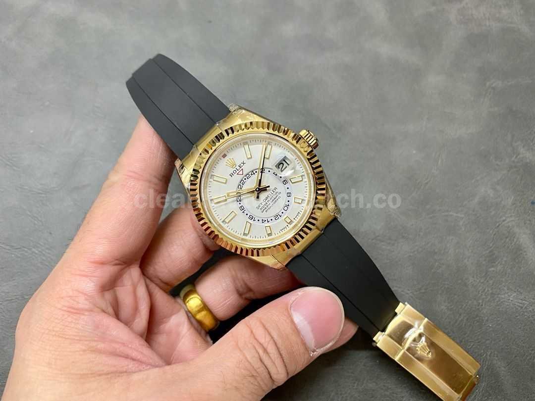 Noob Factory Rolex Sky Dweller 336238 0003 42mm Yellow Gold Rubber Strap White Dial (6)