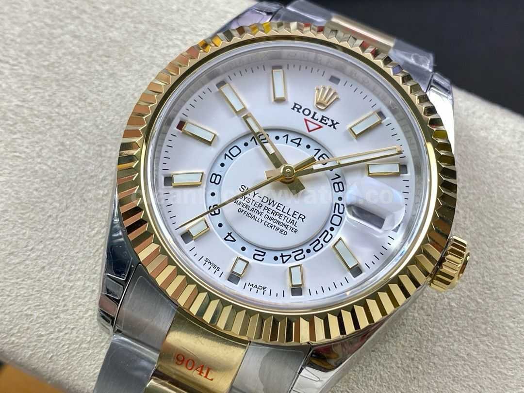Noob Factory Rolex Sky Dweller 336933 0005 42mm Half Yellow Gold White Dial (6)