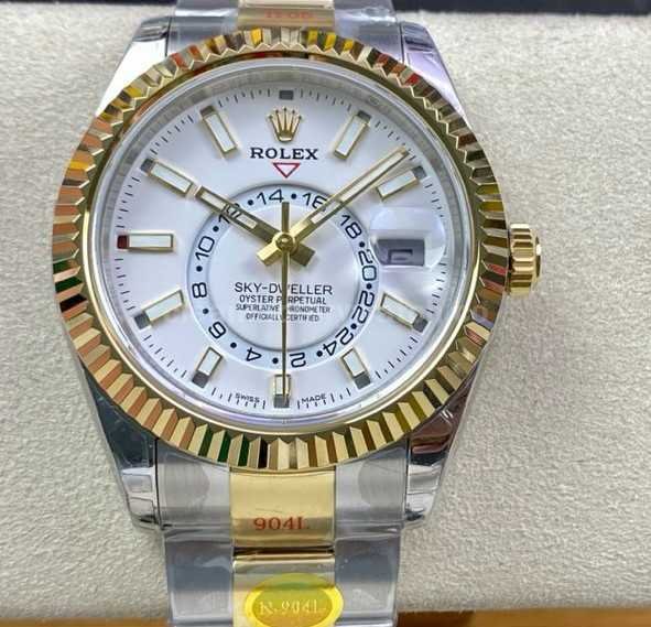 Noob Factory Rolex Sky Dweller 336933 0005 42mm Half Yellow Gold White Dial (9)
