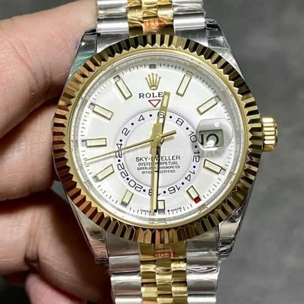 Noob Factory Rolex Sky-Dweller 336933-0006 42mm Half Yellow Gold White Dial Jubilee
