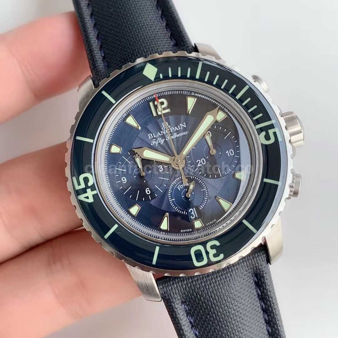 OM Factory Blancpain Fifty Fathoms 5085FB 1140 52B 45mm Steel Textile Strap Blue Dial (1)