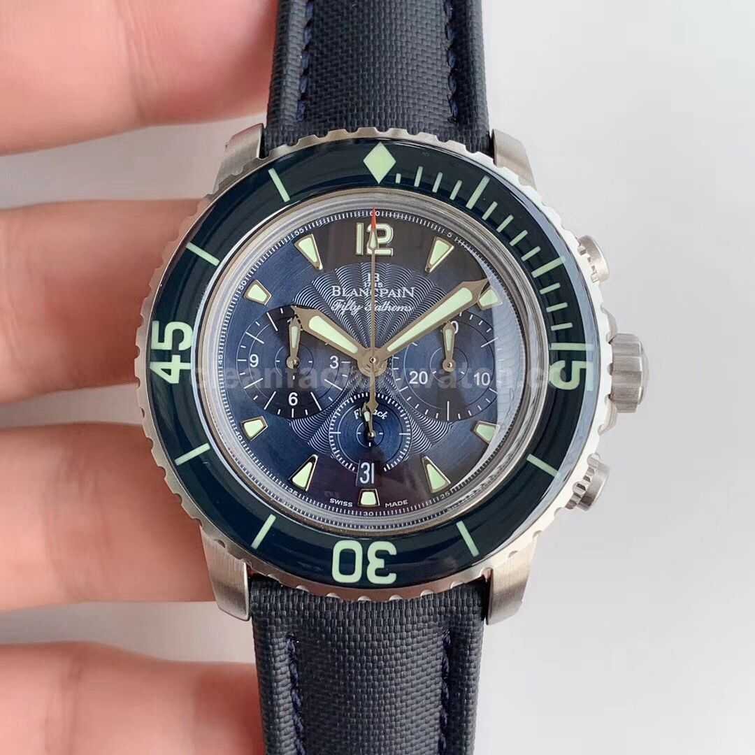 OM Factory Blancpain Fifty Fathoms 5085FB 1140 52B 45mm Steel Textile Strap Blue Dial (8)