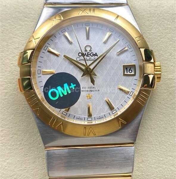 OM+ Factory Omega Constellation Men 123.20.38.21.02.009 38mm Gold/Steel Silver Dial