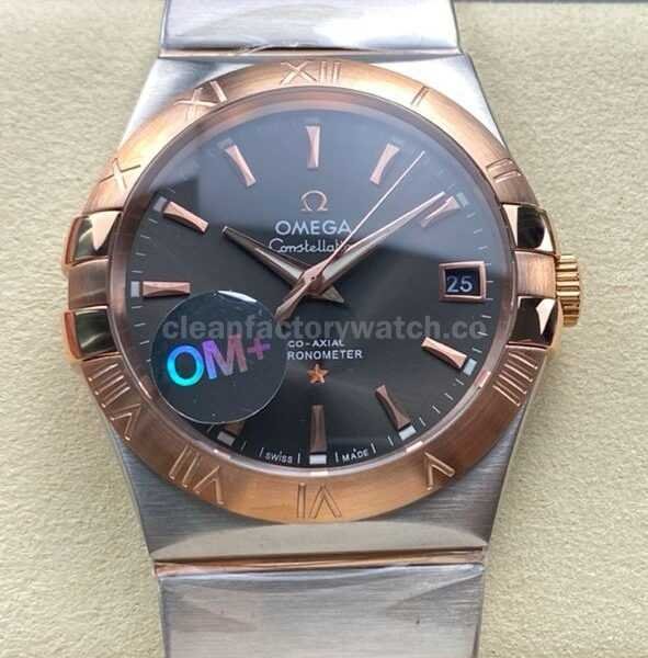 OM+ Factory Omega Constellation Men 123.20.38.21.06.001 38mm Yellow Gold/Steel Grey Dial