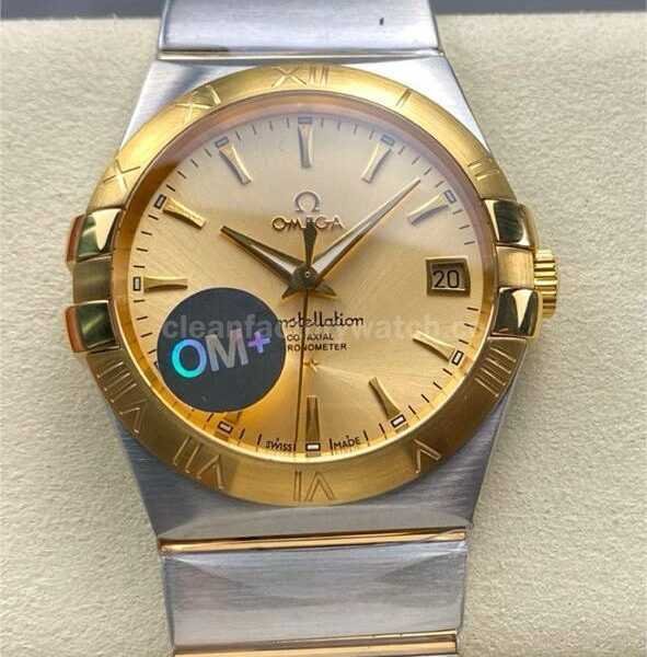 OM+ Factory Omega Constellation Men 123.20.38.21.08.001 38mm Gold/Steel Champagne Dial