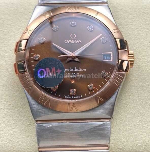OM+ Factory Omega Constellation Men 123.20.38.21.63.001 38mm Rose Gold/Steel Diamond Brown Dial