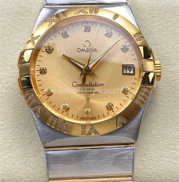 OM+ Factory Omega Constellation Men 123.25.38.21.58.002 38mm Gold/Steel Diamond Champagne Dial