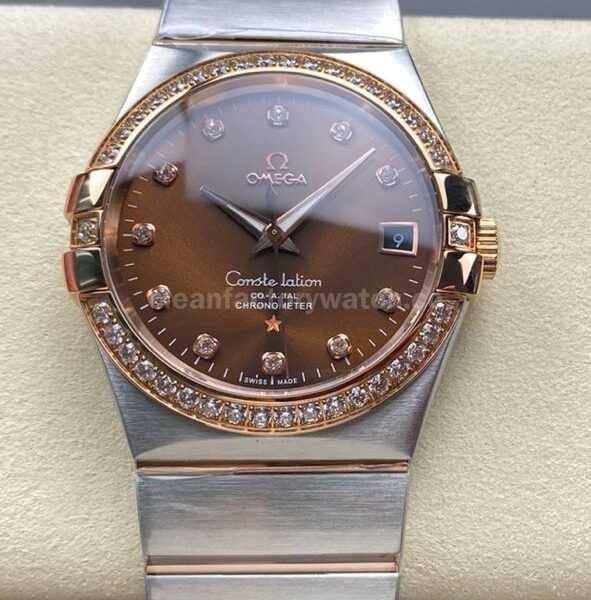 OM+ Factory Omega Constellation Men 123.25.38.21.63.001 38mm Diamond Bezel Rose Gold/Steel Diamond Brown Dial