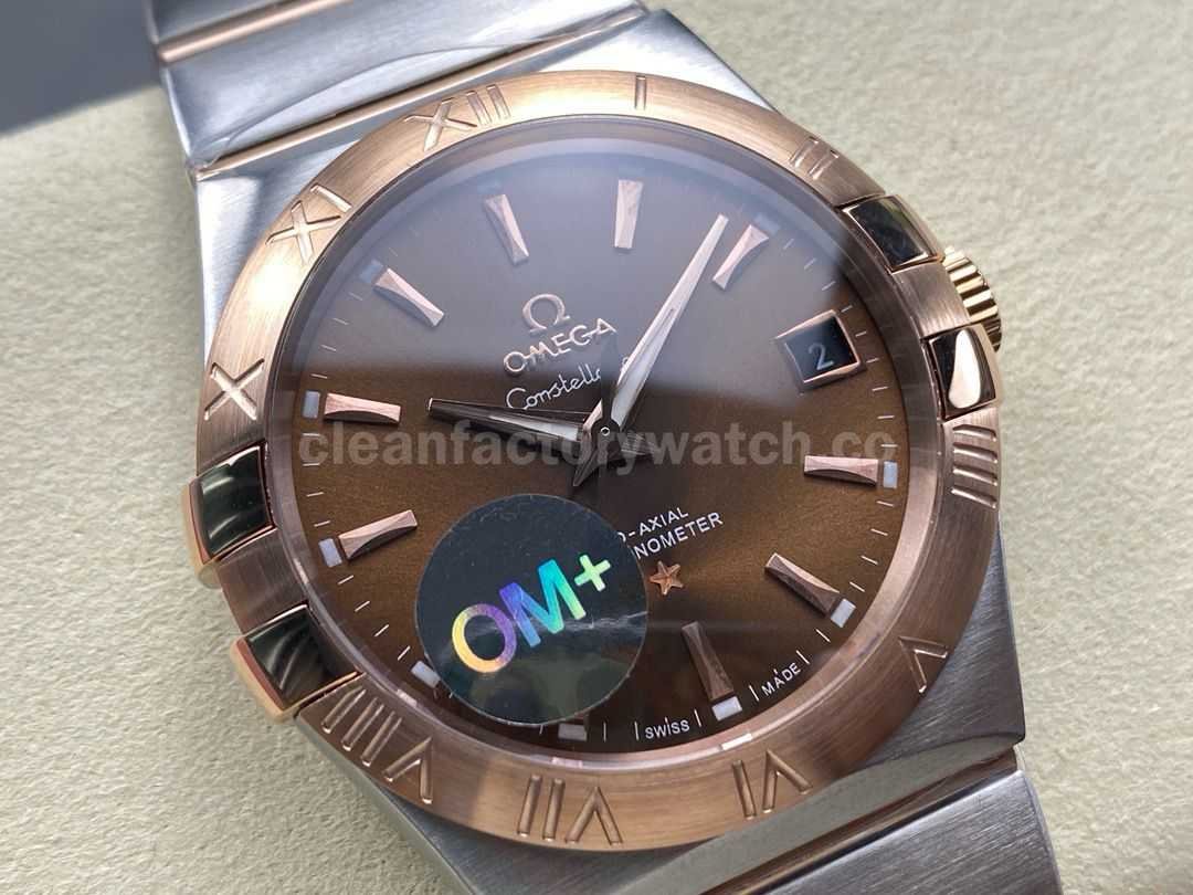 OM+ Factory Omega Constellation Men 38mm Rose GoldSteel Brown Dial (9)